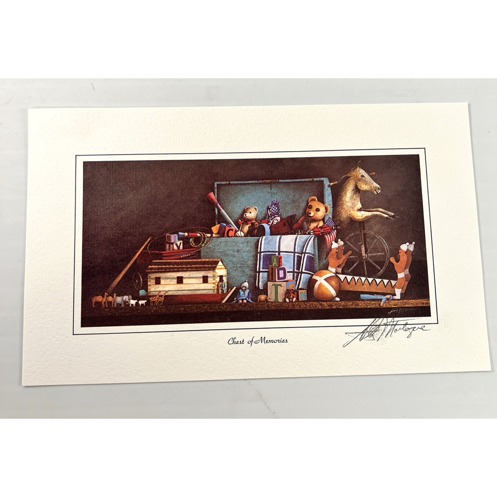 "Chest Of Memories" Allen Montague Signed Art Print 8 x 5 Vintage Toys Childhood